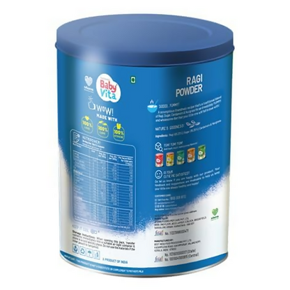 Babyvita Arbanox Ragi Powder baby milk powder in a can, showing the nutrient-rich blend for little ones with colorful packaging.