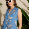 Dhiyona IE Floral Printed Lapel Collar Linen Kurta With Trousers