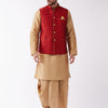 Men's Rose Gold Silk Blend Straight Jacket  Kurta and Dhoti Set