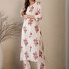 Dhiyona IE Floral Printed V-Neck Straight Pure Cotton Kurta With Trouser