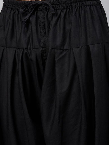 Men's Black Cotton Linen Pathani Pathani Kurta Set