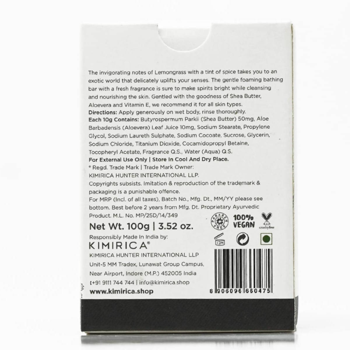 Kimirica Earth Shea Lemongrass Bathing Soap Bar - Indyancart