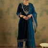 Dhiyona IE Floral Zari Embroidered Velvet Straight Kurta with Trouser & Dupatta