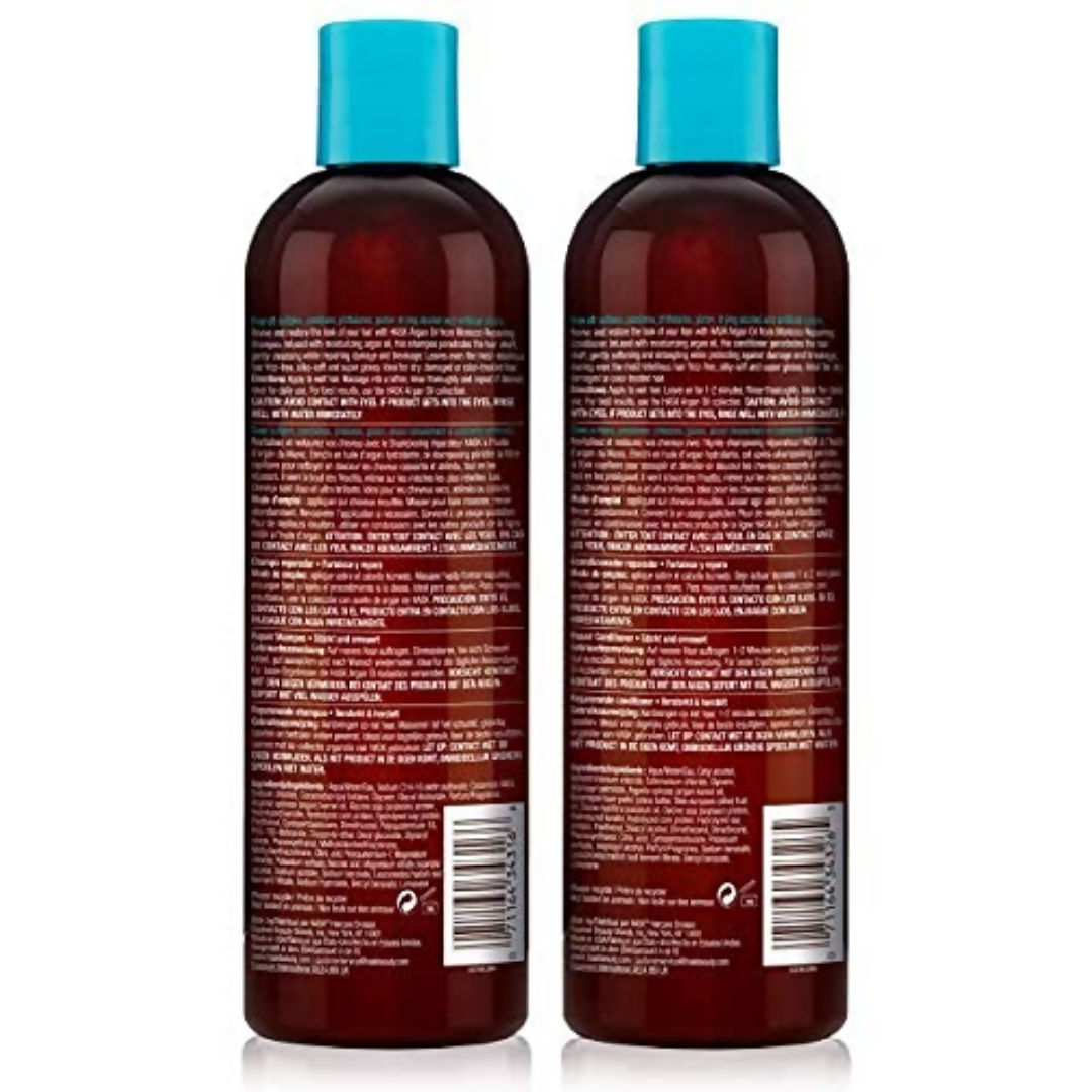 HASK Repairing Argan Oil conditioner bottle with a white and green label, designed for nourishing damaged hair.