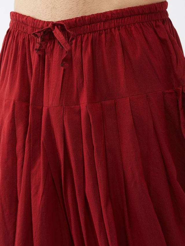 Men's Maroon Silk Blend Straight Jacket  Kurta and Dhoti Set