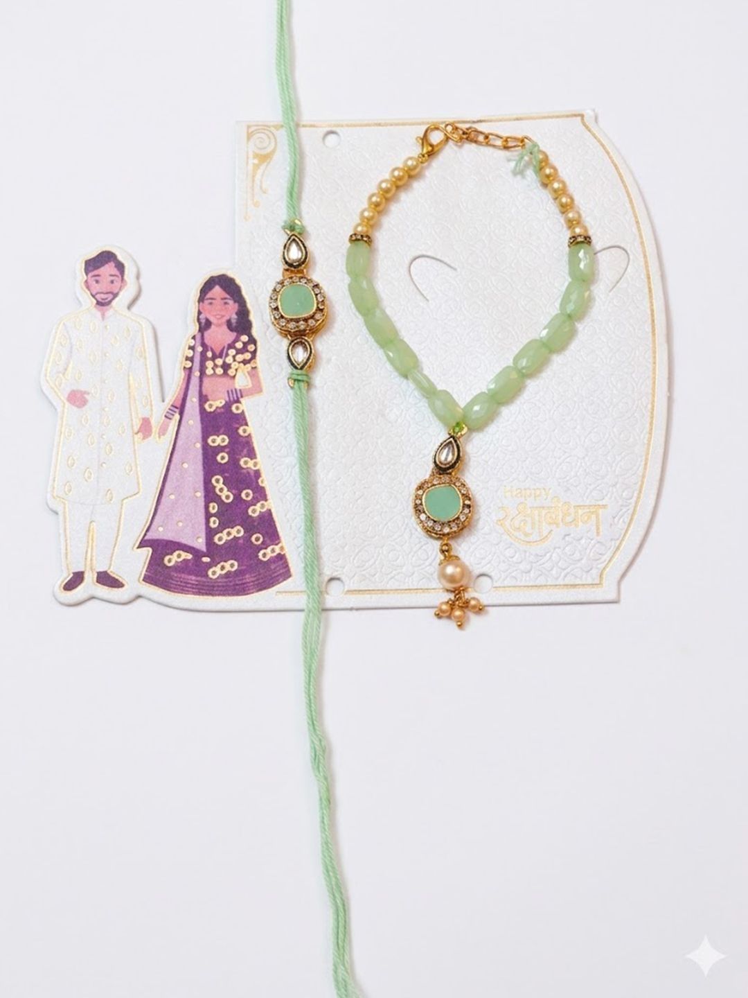 Anouk Set Of 2 Artificial Stones & Beads Bhaiya Bhabhi Rakhi With Roli Chawal Chandan