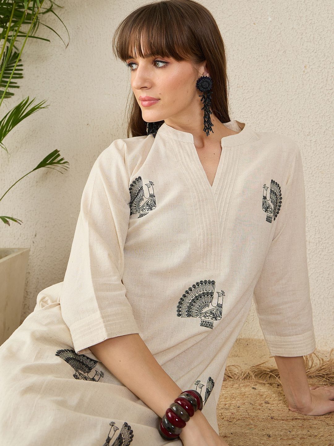 Ethnic Motifs Embroidered A-Line Thread Work Pure Cotton Kurta With Palazzos