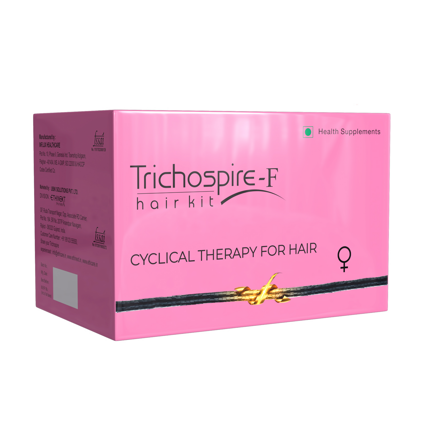 Trichospire F Hair Care Kit with bottles and containers for hair treatment and scalp health, displayed on a white background.