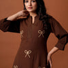 Indyancart IE Embroidered Mandarin Collar Pure Cotton A-Line Top With Trousers