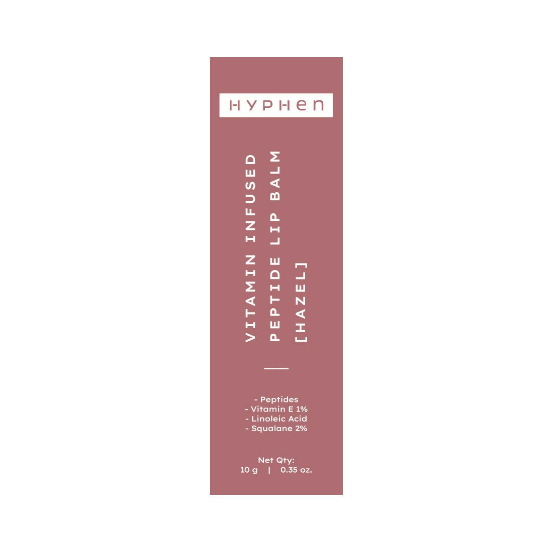 Hyphen by Kriti Sanon hazel vitamin-infused peptide lip balm showing smooth, hydrating lips with a sleek packaging design.