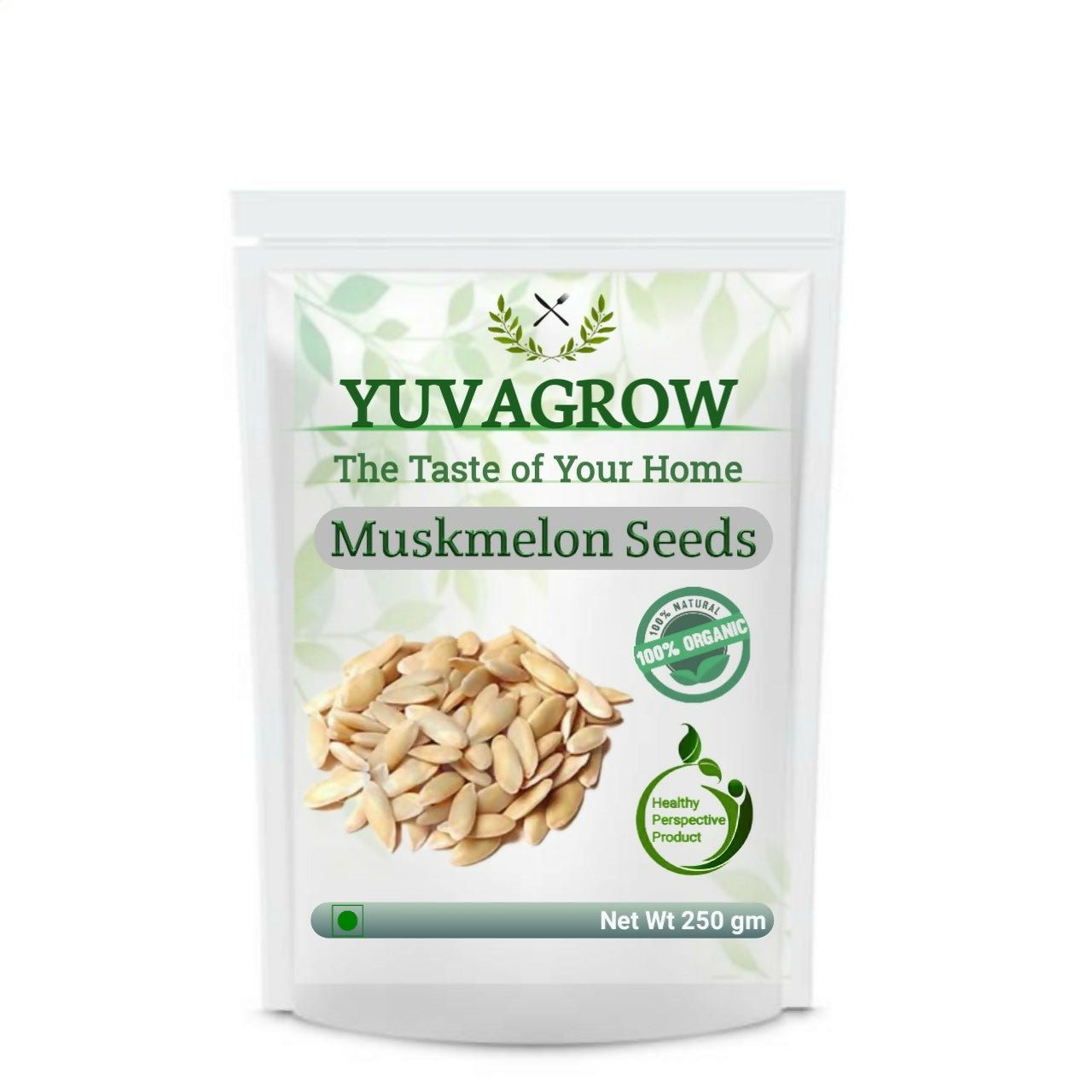 Yuvagrow Muskmelon seeds for planting, small edible seed packets with the Yuvagrow brand label on the packaging.