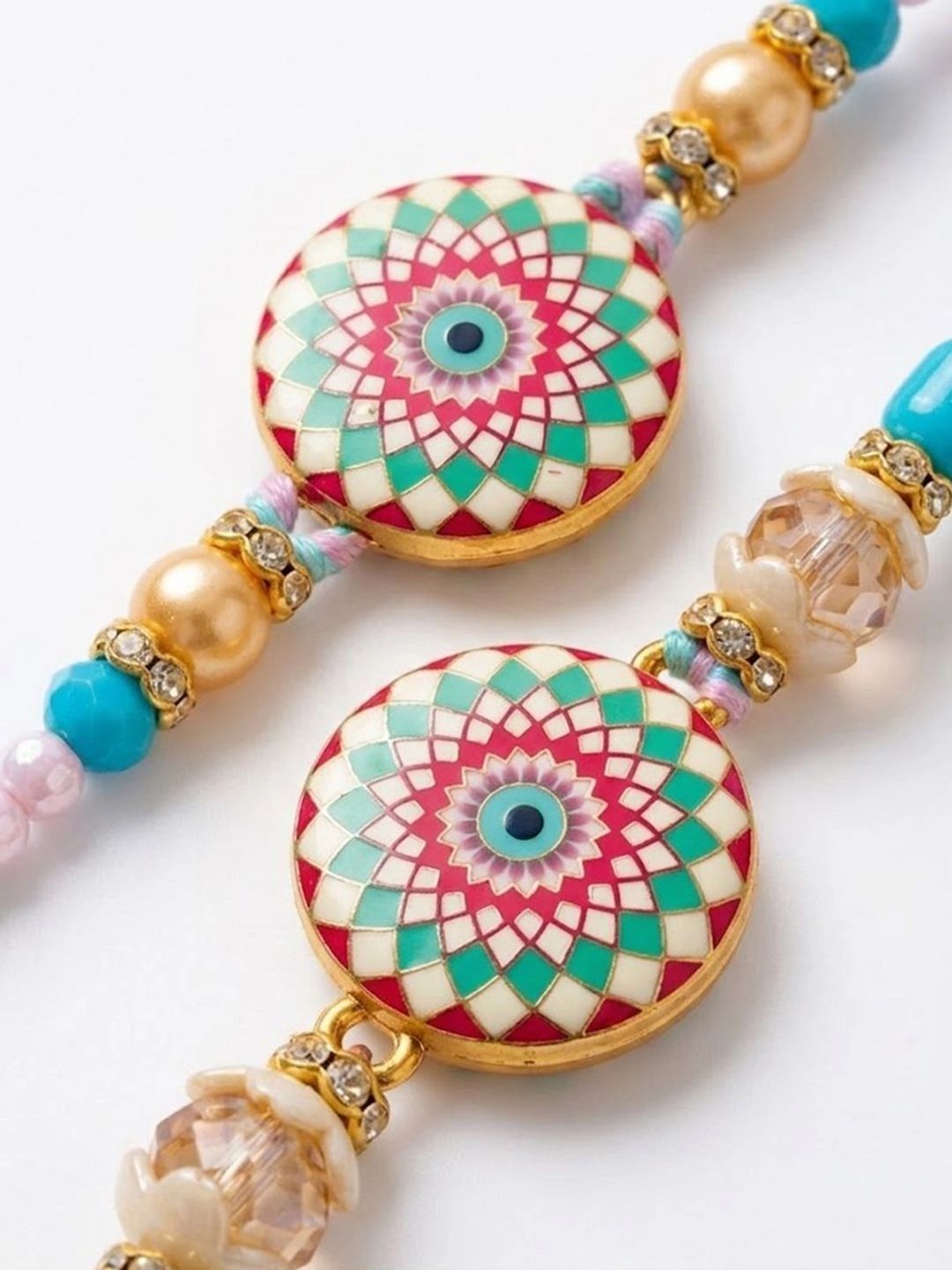 Anouk Set Of 2 Floral Design Bhaiya Bhabhi Rakhi With Roli Chawal Chandan Mishri