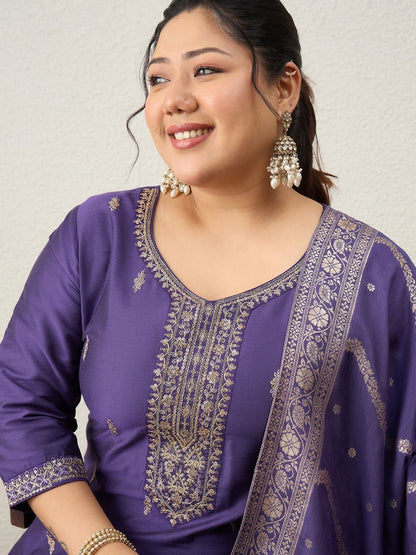 Indyancart Women's Ethnic Motifs Embroidered Regular Kurta with Trousers & With Dupatta