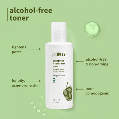 Plum Green Tea PM Reset Kit for Oily, Acne-prone Skin with Green Tea Face Wash, Green Tea Toner, and Green Tea Night Gel