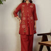 Dhiyona IE Floral Embroidered Mandarin Collar Thread Work Pure Cotton Kurta With Trousers