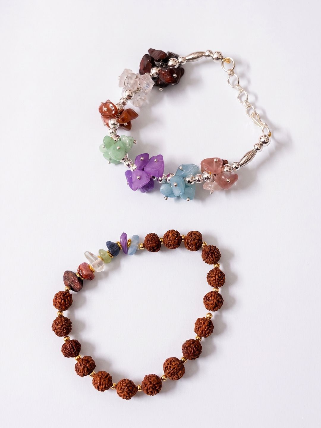 Anouk Set Of 2 Rudraksh & Seven Chakra Chip Bracelet Rakhi With Roli Chawal Chandan Mishri