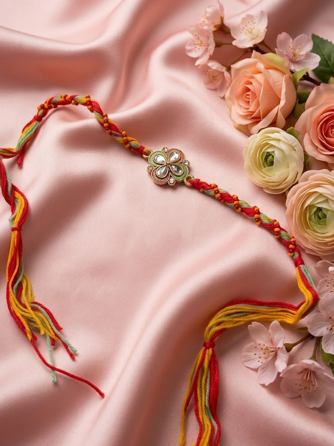 Anouk Traditional Artificial Stones Thread Rakhi With Roli Chawal Chandan Mishri