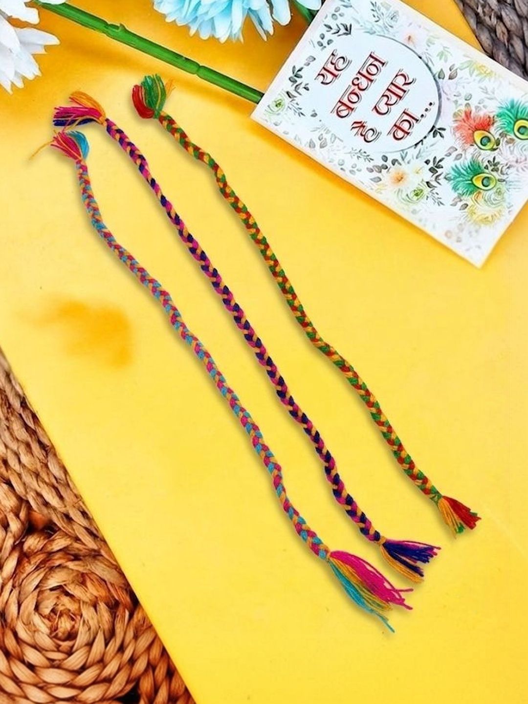 Anouk Set Of 3 Multicolor Thread Rakhi With Roli Chawal Chandan Mishri