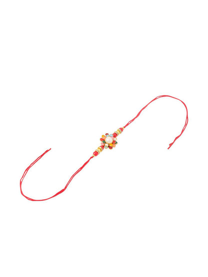 Anouk Artificial Stones Studded & Beaded Thread Rakhi With Roli Chawal & Chandan Mishri
