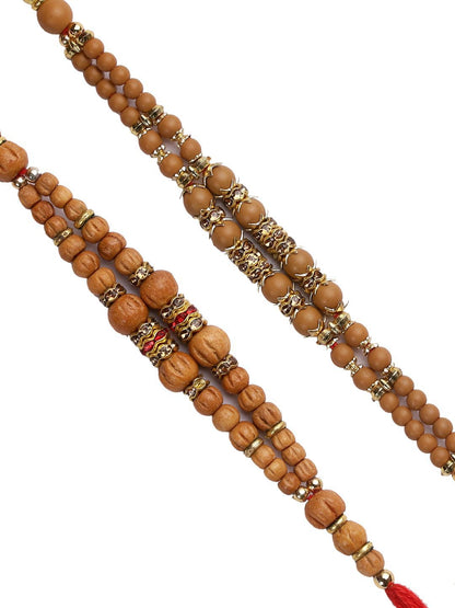 Anouk Set Of 2 Brown Beaded Rakhi With Roli Rice & Greeting Card