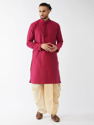 Men's Pink Viscose Blend Straight Kurta and Dhoti Set