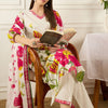 Dhiyona IE Floral Printed V-Neck Pure Cotton Straight Kurta With Trousers & Dupatta