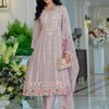 Indyancart IE Floral Embroidered Thread Work Organza A-Line Kurta & Trousers With Dupatta