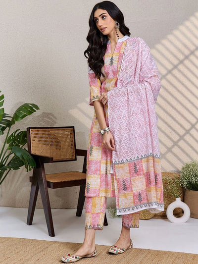 Indyancart IE Women Printed Regular Pure Cotton Kurta with Trousers & With Dupatta
