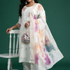 Indyancart Women's Floral Embroidered Regular Mirror Work Kurta with Trousers & With Dupatta