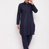 Men's Blue Cotton Blend Pathani Pathani Kurta Set
