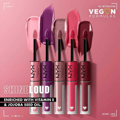 NYX Professional Shine Loud High Shine Lip Color and Gloss in Rebel In Red, liquid lipstick with glossy finish, lips with vibrant red color