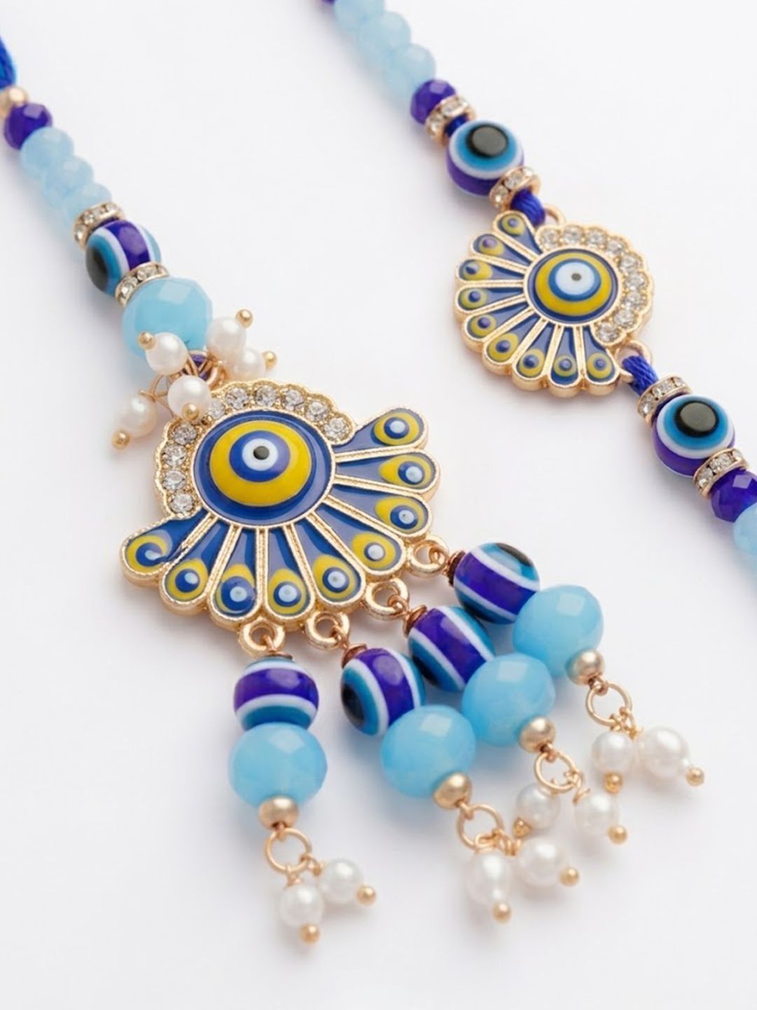 Anouk Set Of 2 Blue Evil Eye Artificial Beads Bhaiya Bhabhi Rakhi With Roli Chawal