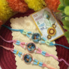Dhiyona Set Of 3 Radha Krishna Thread Rakhi With Roli Chawal Chandan Mishri