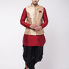Men's Maroon Silk Blend Straight Jacket  Kurta and Dhoti Set