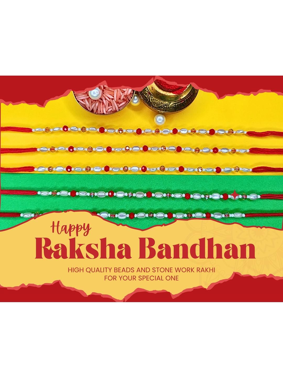Anouk Set Of 6 Beaded Cotton Thread with AD Stones & Meenakari Designer Rakhi for Brother