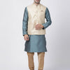 Men's Light Blue Silk Blend Straight Jacket  Kurta and Pyjama Set