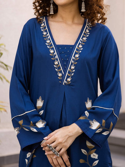 Indyancart SN Women's Floral Printed sequins Embroidered A-Line Kurta Set