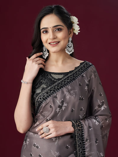 Indyancart KS Women's Floral Printed Embellished Sarees