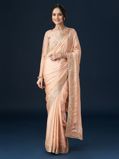 Indyancart KS Women's Embellished Satin Sarees