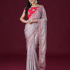 Dhiyona KS Women's Floral Printed Sequin Embellished Satin Saree