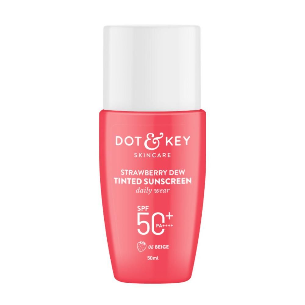 Dot & Key Strawberry Dew Tinted Sunscreen in beige, featuring lightweight formula with SPF protection and a subtle, natural glow.