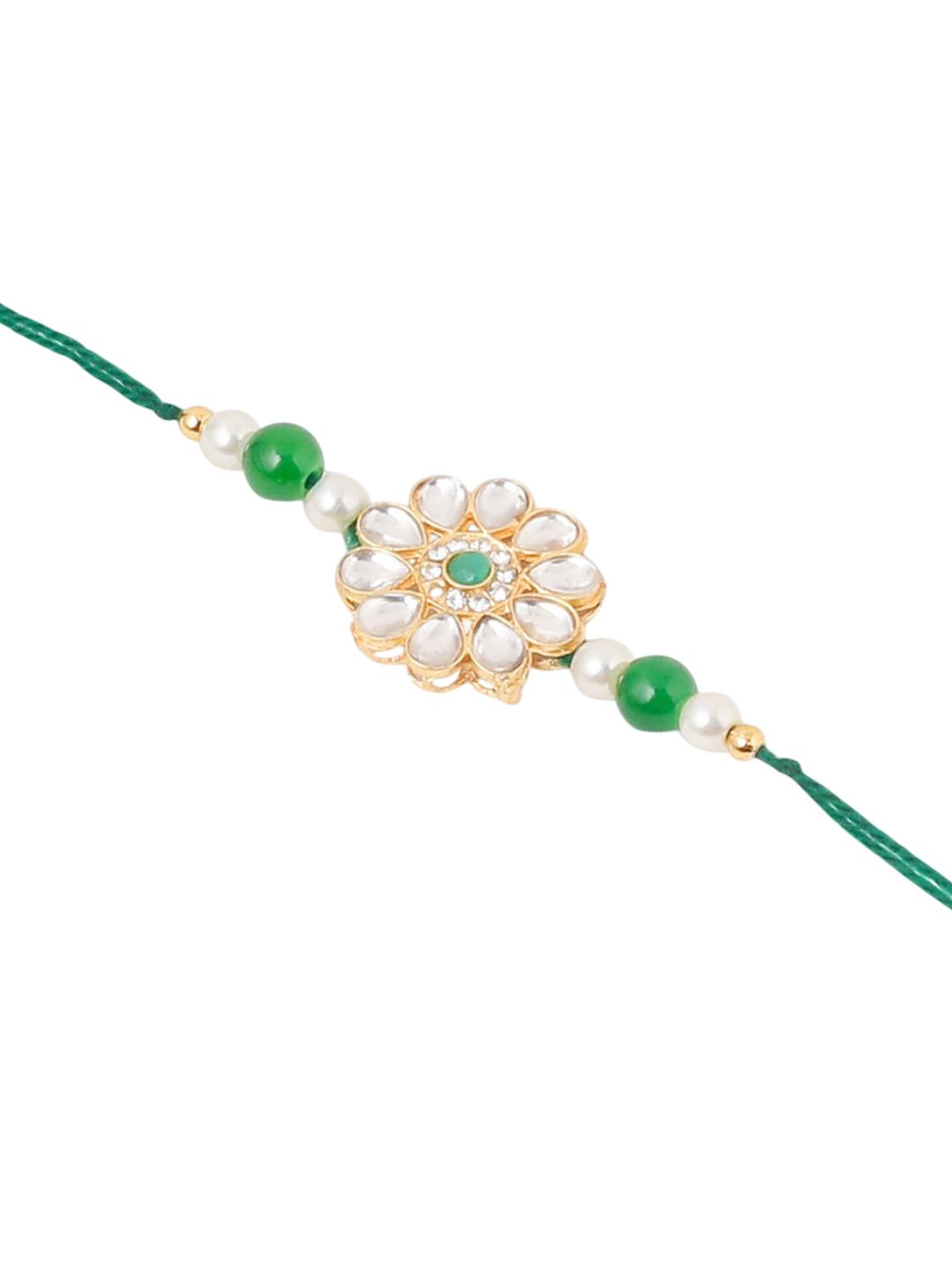 Anouk Set Of 2 Kundan Floral Design Gold Toned Bhaiya Bhabhi Rakhi Set With Roli Chawal