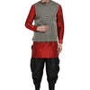 Men's Maroon Silk Blend Straight Jacket  Kurta and Dhoti Set