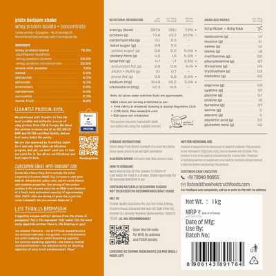 The Whole Truth Whey Protein Isolate+Concentrate - Pista Badaam Shake