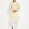 Men's Cream Cotton Straight Kurta Pyjama Set