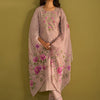 Indyancart IE Floral Embroidered Straight Thread Work Kurta With Trousers And Dupatta