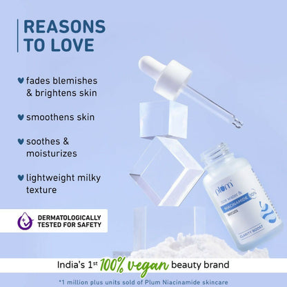 Plum Bright & Clear Skin sunscreen in a tube, part of the cleanser, serum, moisturizer, sunscreen combo with niacinamide and salicylic acid.