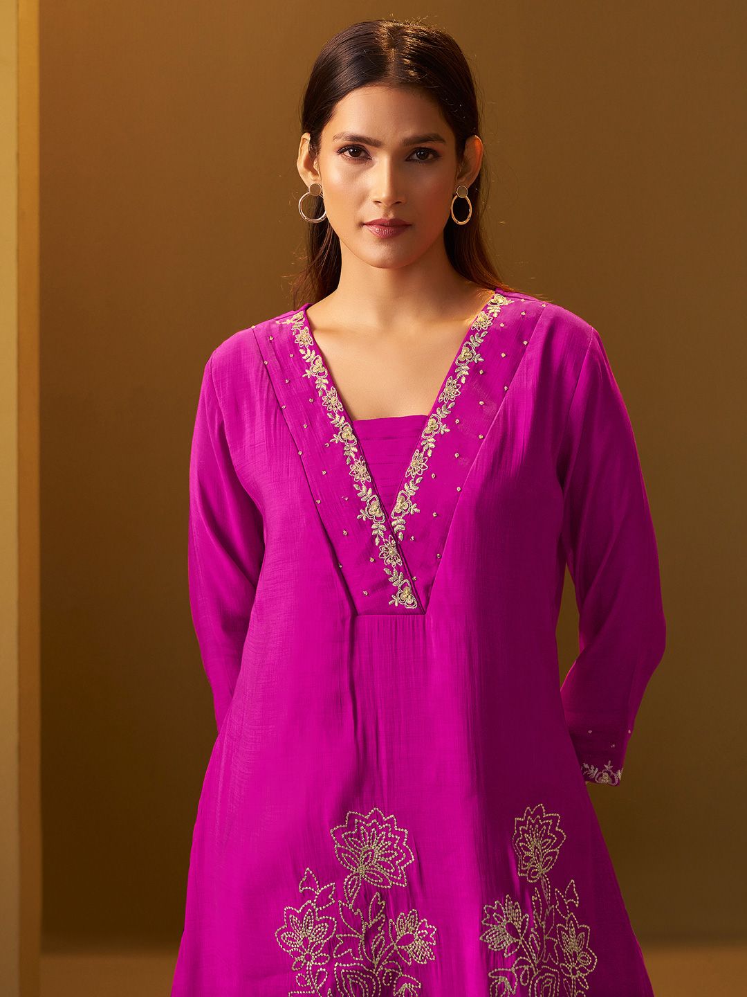 Women Floral Embroidered A-Line Kurta with Trousers