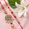 Dhiyona Set Of 2 Gold Toned Artificial Stones & Beads Bhaiya Bhabhi Rakhi With Roli Chawal