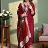 Indyancart SN Women's Embroidered Pure Cotton Straight Kurta Pyjama & Dupatta Kurta Set